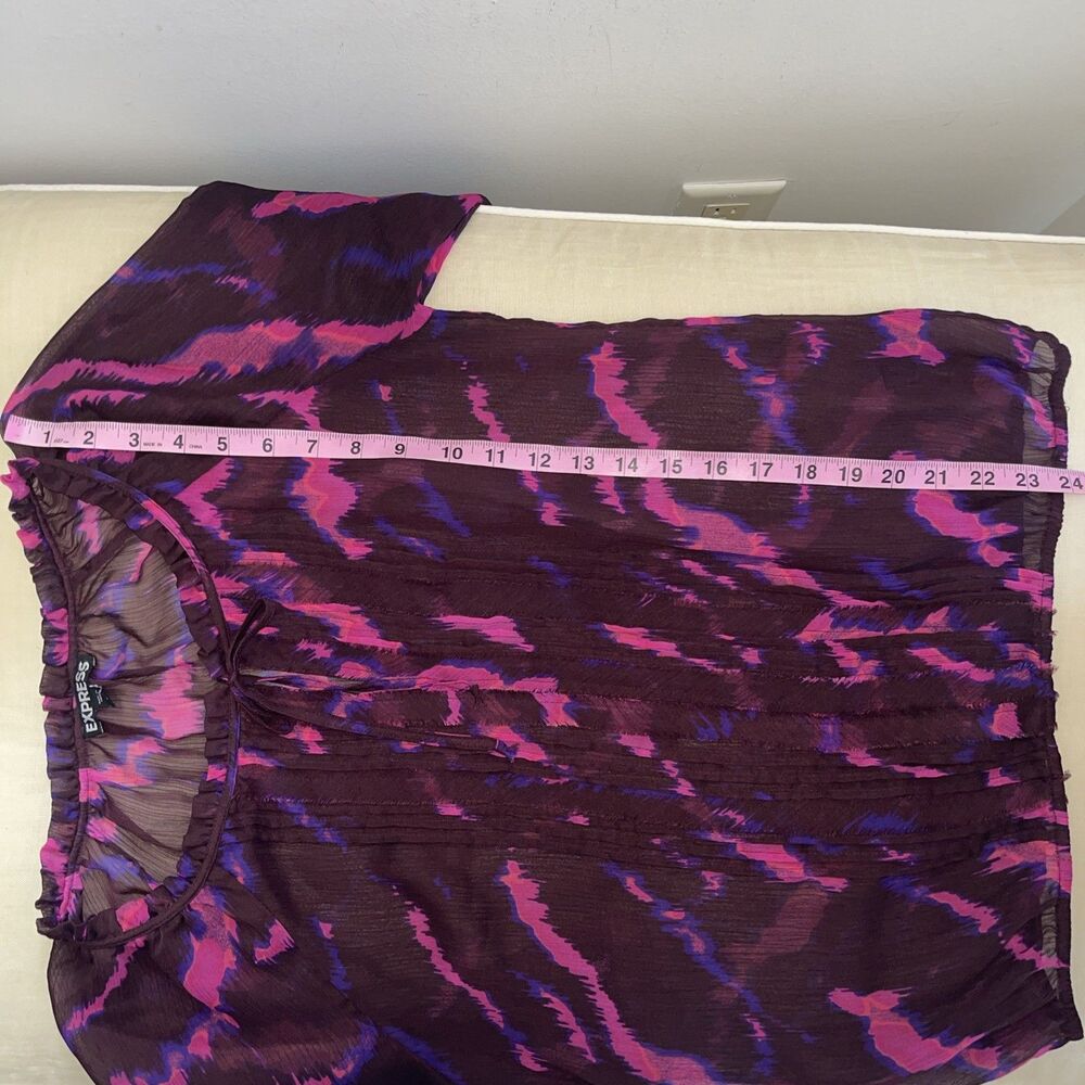 EXPRESS Burgundy Pink Chiffon Tie Neck Blouse Women S - Picture 6 of 7